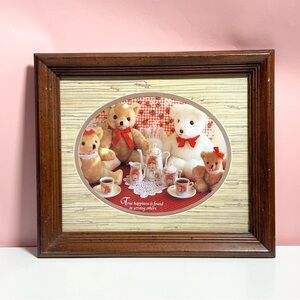 Vintage retro plush teddy bear framed wall art